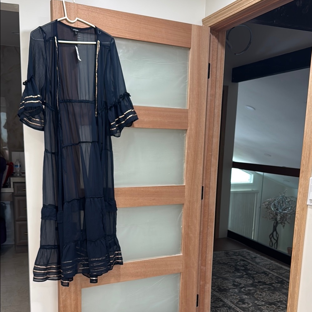 Sheer Navy Cover-Up with Ruffle Details
